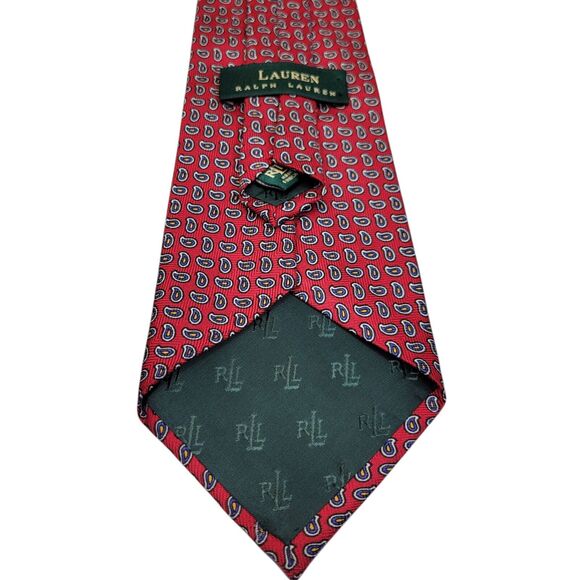 Lauren Ralph Lauren‎ Red Paisley Silk Neck Tie Mens 56" x 4" Handmade In USA - Picture 9 of 10